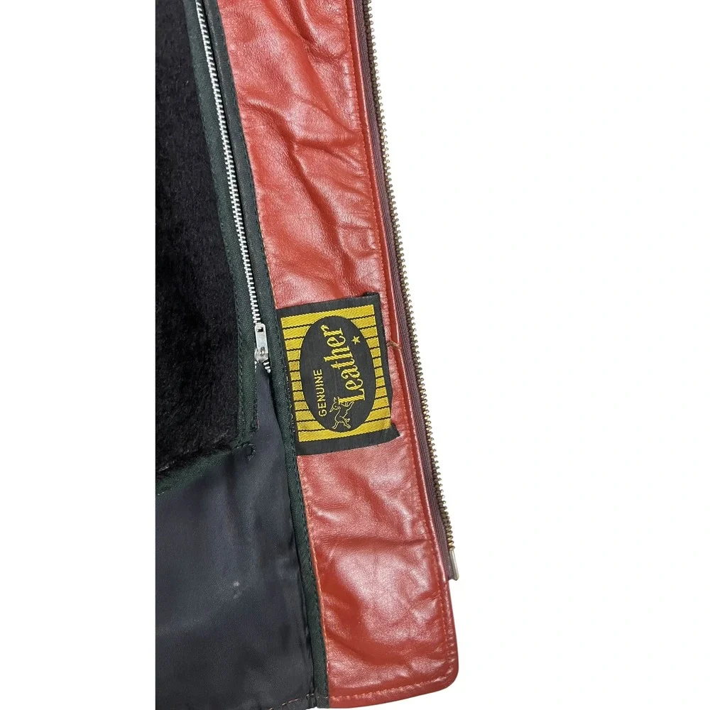Vintage 70s Red Leather Jacket Men's Fight Club Tyler Durden Style Lined M